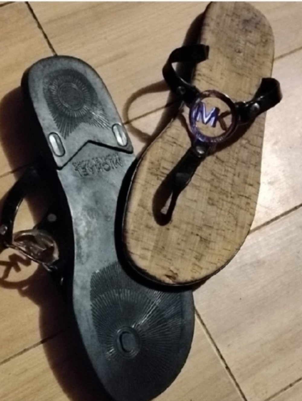 Michael Kors Black Thong Sandals with MK Logo Accent